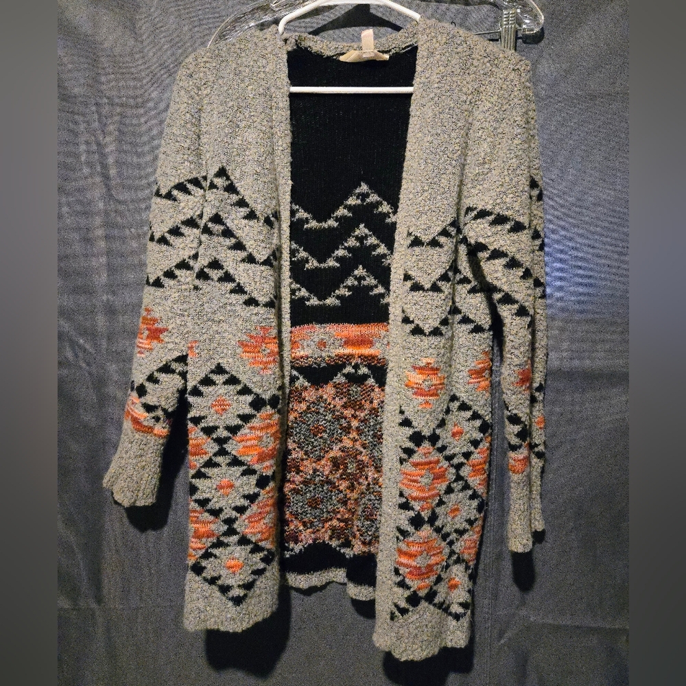 NOBO Geometric Knit Cardigan - Gray, Black, and Orange